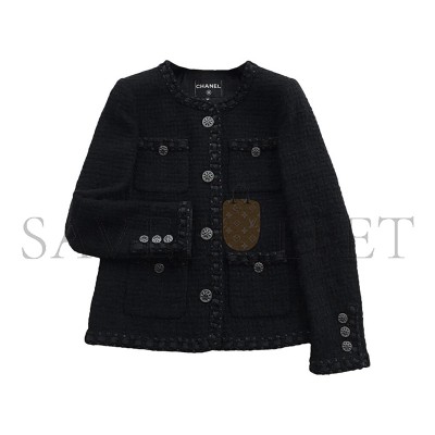 CHANEL BLACK FANTASY TWEED WOOL JACKET 
